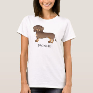 Choklad Och Tan Kort Här Dachshund & Text T Shirt
