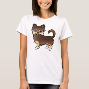 Choklad Och Tan Lång Päls Chihuahua Tecknad Hund T Shirt