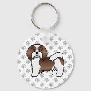 Choklad och vit havansk kute Tecknad hund Nyckelring