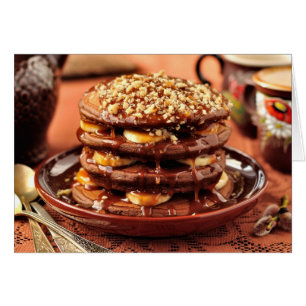 Choklad Pancakes med bananer och karamel Hälsningskort