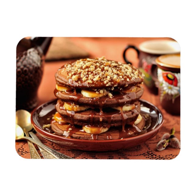 Choklad Pancakes med bananer och karamel Magnet (Horisontell)