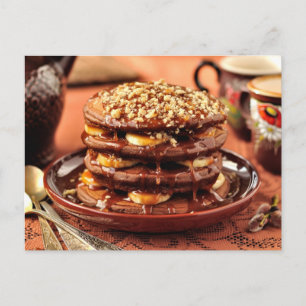Choklad Pancakes med bananer och karamel Vykort