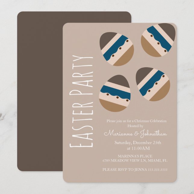 Choklad påskägg jordton party inbjudningar (Fram/baksida)