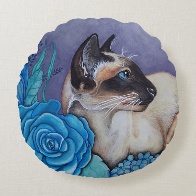 Choklad pekar den Siamese katten Rund Kudde (Framsidan)