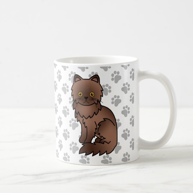 Choklad Persisk Söt Tecknad Katt Illustration Kaffemugg (Höger)