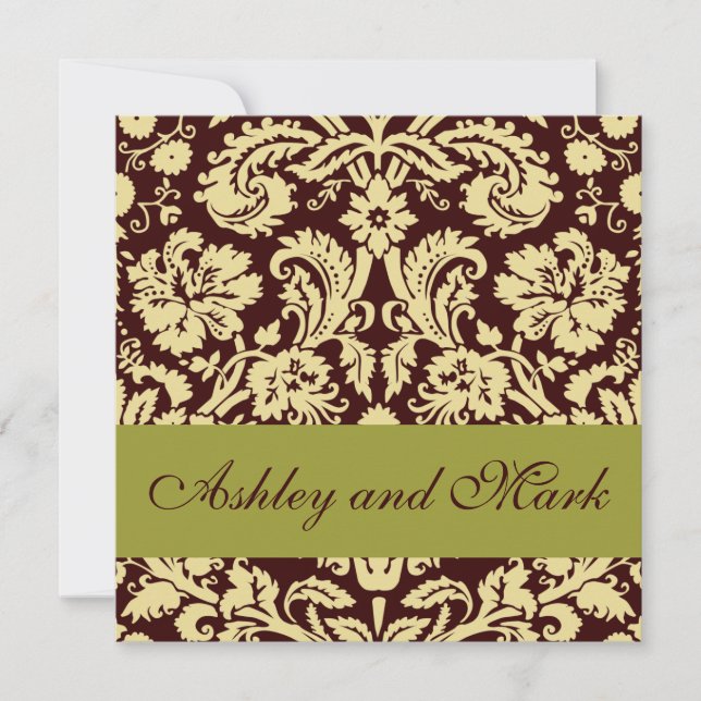 Choklad Pistachio Damask Wedding bjudande Inbjudningar (Framsida)
