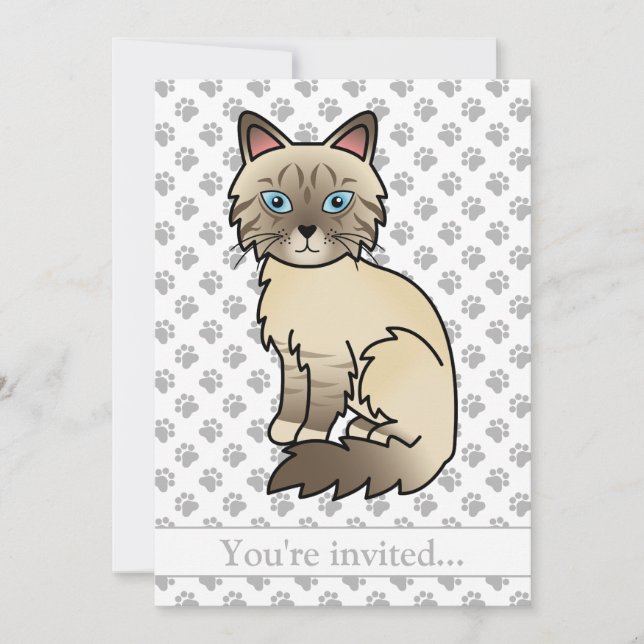 Choklad Point Tabby Birman/Ragdoll Katt Födelsedag Inbjudningar (Framsida)