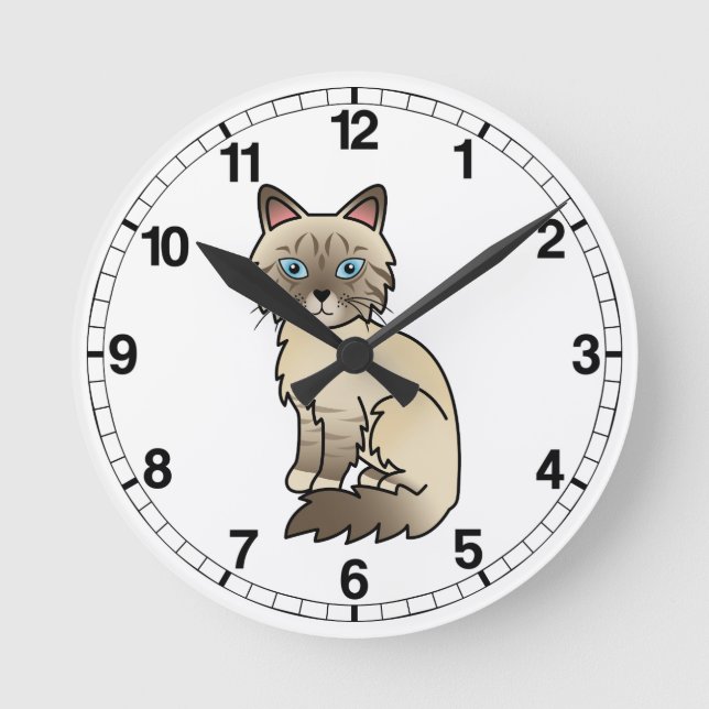 Choklad Point Tabby Birman / Ragdoll Katt Rund Klocka (Framsida)