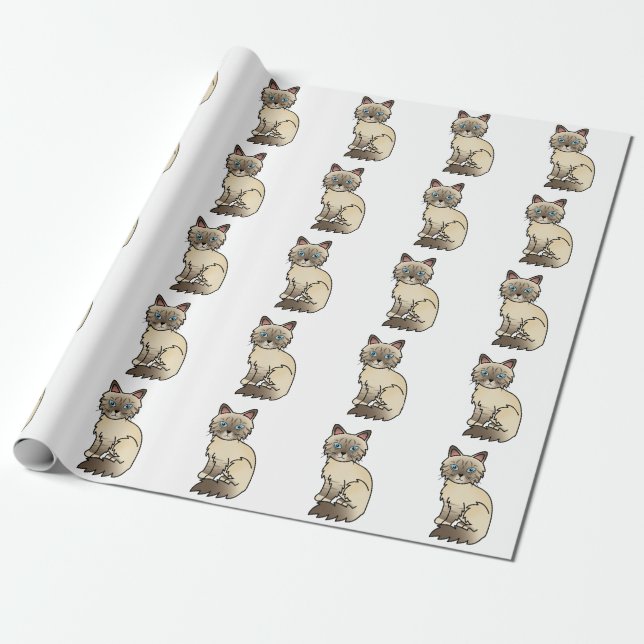 Choklad Point Tabby Birman / Ragdoll Kattmönster Presentpapper (Utrullad)