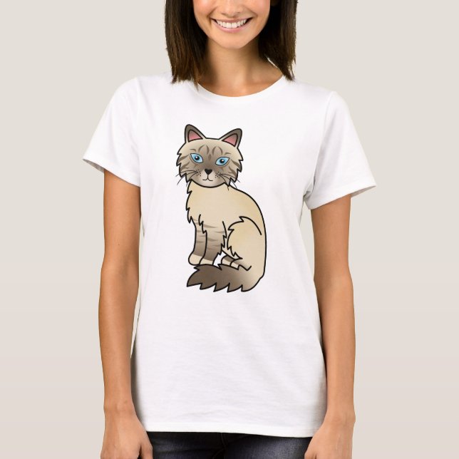 Choklad Point Tabby Birman / Ragdoll Tecknad Katt T Shirt (Framsida)