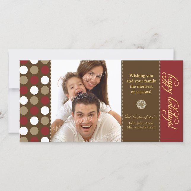 Choklad Polkadots-Helgdag-fotokort (rött) Julkort (Framsida)
