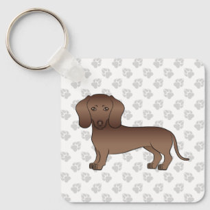 Choklad Slät Hår Dachshund Söt Tecknad Hund Nyckelring