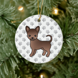 Choklad Slät Päls Chihuahua Tecknad Hund & Tassar Julgransprydnad Keramik