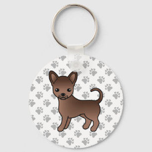 Choklad Slät Päls Chihuahua Tecknad Hund & Tassar Nyckelring