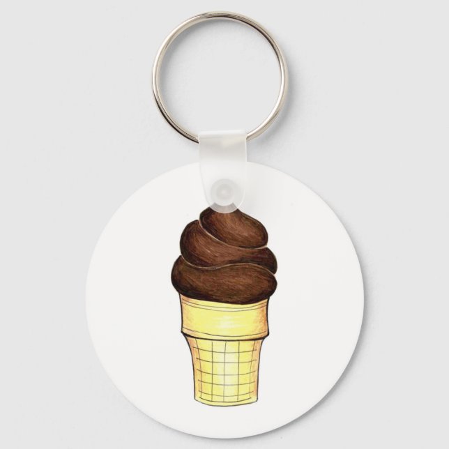 Choklad Soft  Swirl Ice Cream Cone Foodie Nyckelring (Framsida)