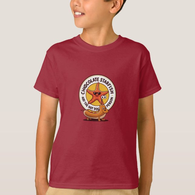Choklad Starfish and Hett Hund Tecknad T-Shirt (Framsida)