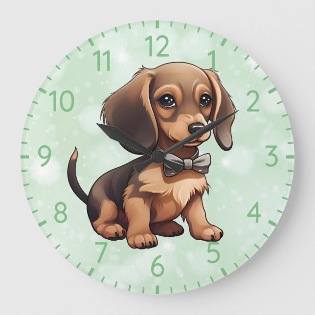 Choklad & Tan Dachshund Stor Klocka (Framsida)