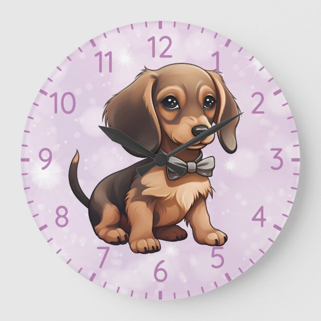 Choklad & Tan Dachshund Stor Klocka (Framsida)