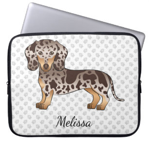 Choklad & Tan Dapple Korthårig Dachshund & Namn Laptop Fodral
