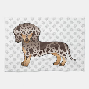 Choklad & Tan Dapple Korthårig Dachshund & Tassar Kökshandduk
