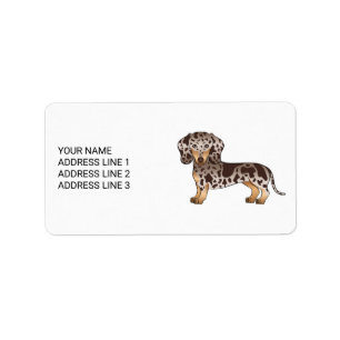 Choklad & Tan Dapple Korthårig Dachshund & Text Adressetikett