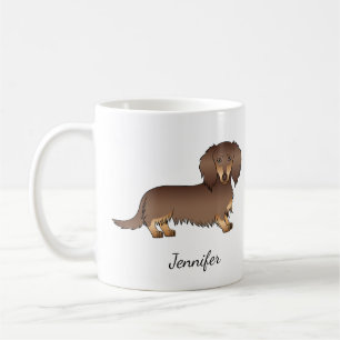 Choklad & Tan Långhårig Dachshund Hund & Namn Kaffemugg
