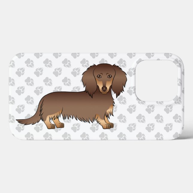 Choklad & Tan Långhårig Dachshund Hund & Tassar (Baksida (horisontell))
