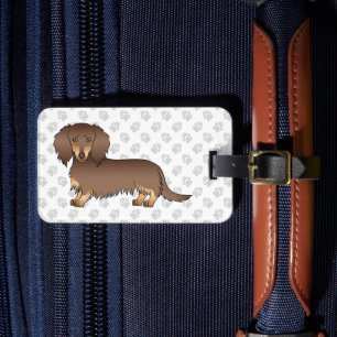 Choklad & Tan Långhårig Dachshund Tecknad Hund Bagagebricka