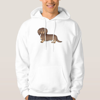 Choklad & Tan Långhårig Dachshund Tecknad Hund Hoodie
