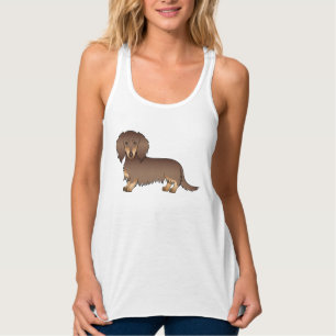 Choklad & Tan Långhårig Dachshund Tecknad Hund Linne Med Racerback