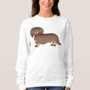 Choklad & Tan Långhårig Dachshund Tecknad Hund T Shirt