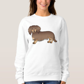 Choklad & Tan Långhårig Dachshund Tecknad Hund T Shirt
