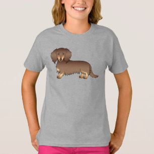 Choklad & Tan Långhårig Dachshund Tecknad Hund T Shirt