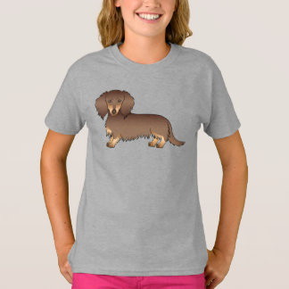 Choklad & Tan Långhårig Dachshund Tecknad Hund T Shirt