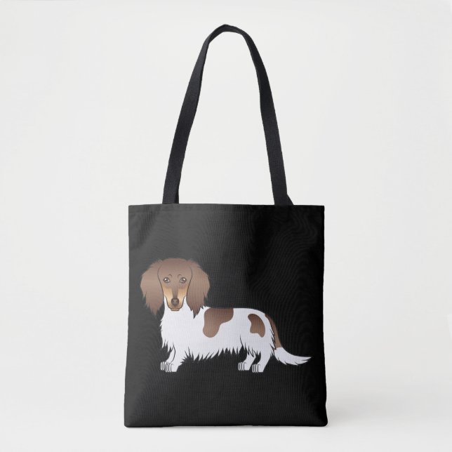 Choklad & Tan Piebald Långhårig Dachshund Hund Tygkasse (Framsida)
