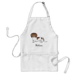 Choklad & Tan Piebald Långhårig Dachshund & Namn Förkläde