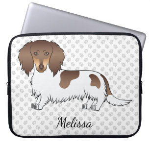 Choklad & Tan Piebald Långhårig Dachshund & Namn Laptop Fodral