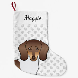 Choklad & Tan Pied Kort hår Dachshund Huvud Liten Julstrumpa
