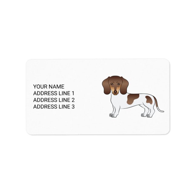 Choklad & Tan Pied Kort hår Dachshund & Text Adressetikett (Framsidan)