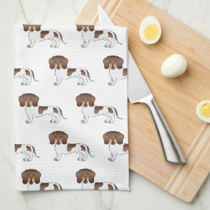 Choklad & Tan Pied Korthårig Dachshund Mönster Kökshandduk