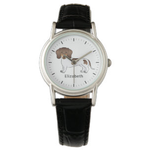 Choklad & Tan Pied Korthårig Dachshund & Namn Armbandsur