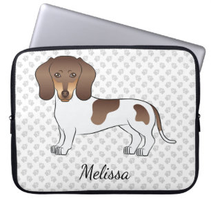 Choklad & Tan Pied Korthårig Dachshund & Namn Laptop Fodral