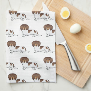 Choklad & Tan Pied Långhårig Dachshund Mönster Kökshandduk