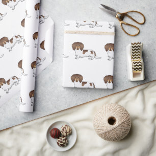 Choklad & Tan Pied Långhårig Dachshund Mönster Presentpapper