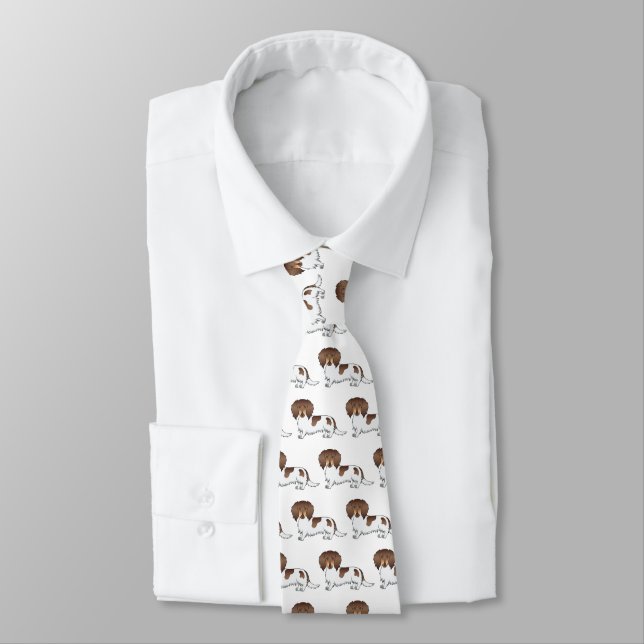 Choklad & Tan Pied Långhårig Dachshund Mönster Slips (Bunden)