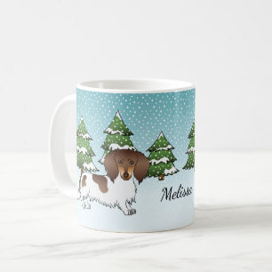 Choklad & Tan Pied Långhårig Dachshund på vintern Kaffemugg