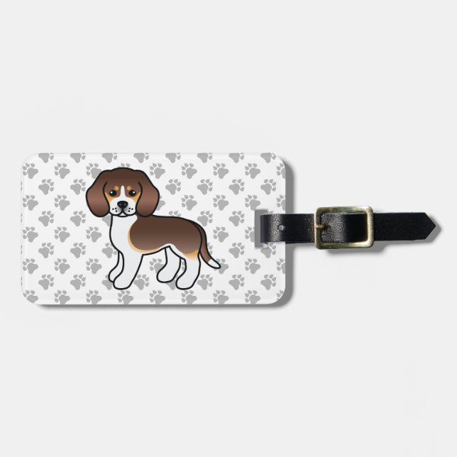 Choklad Trefärgad Beagle Söt Tecknad Hund & Text Bagagebricka (Horisontell Framsida)