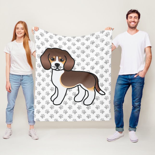 Choklad Trefärgad Beagle Tecknad Hund Och Tassar Fleecefilt (På plats)