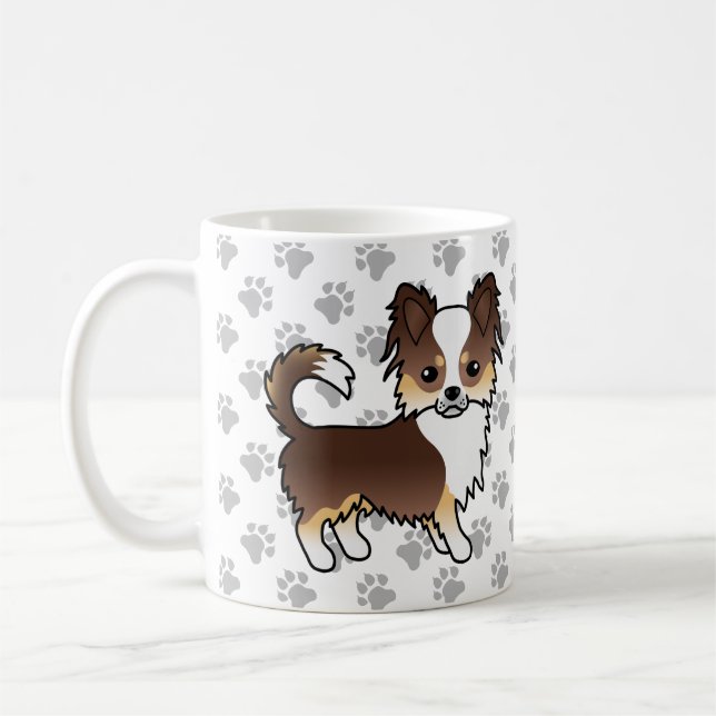 Choklad Trefärgad Långhårig Chihuahua Hund & Tassa Kaffemugg (Vänster)