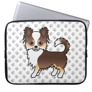Choklad Trefärgad Långhårig Chihuahua Hund & Tassa Laptop Fodral